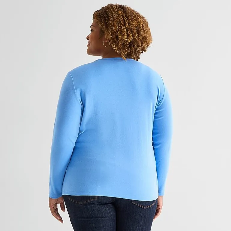 St. John's Bay Womens Plus Crew Neck Long Sleeve T-Shirt