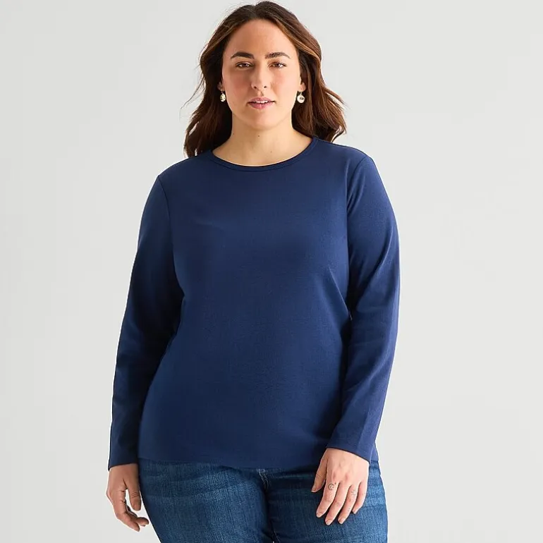 St. John's Bay Womens Plus Crew Neck Long Sleeve T-Shirt