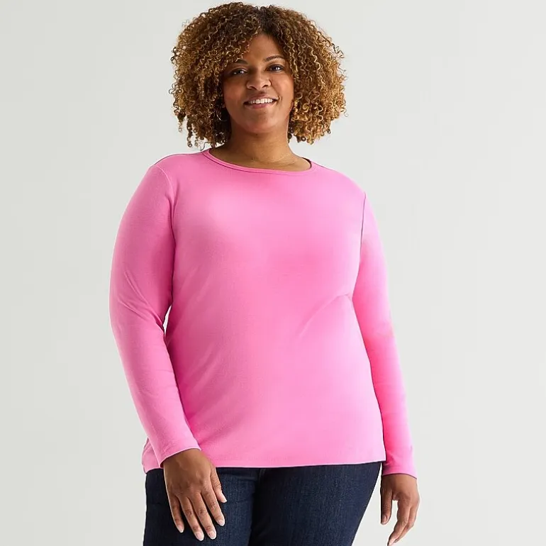 St. John's Bay Womens Plus Crew Neck Long Sleeve T-Shirt