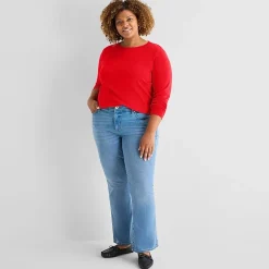 St. John's Bay Womens Plus Crew Neck Long Sleeve T-Shirt
