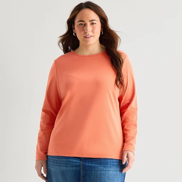 St. John's Bay Womens Plus Crew Neck Long Sleeve T-Shirt