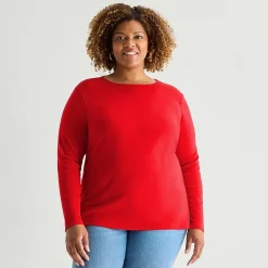 St. John's Bay Womens Plus Crew Neck Long Sleeve T-Shirt