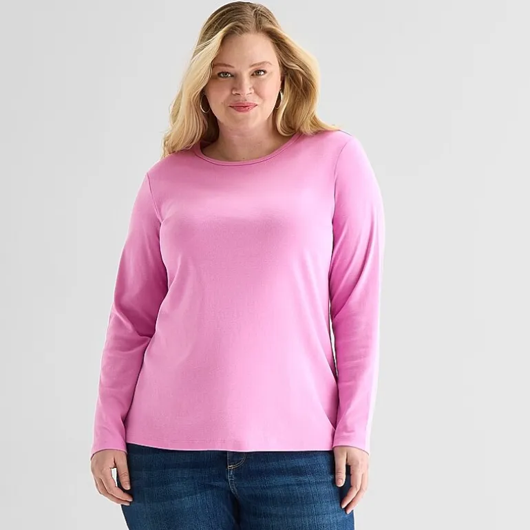 St. John's Bay Womens Plus Crew Neck Long Sleeve T-Shirt