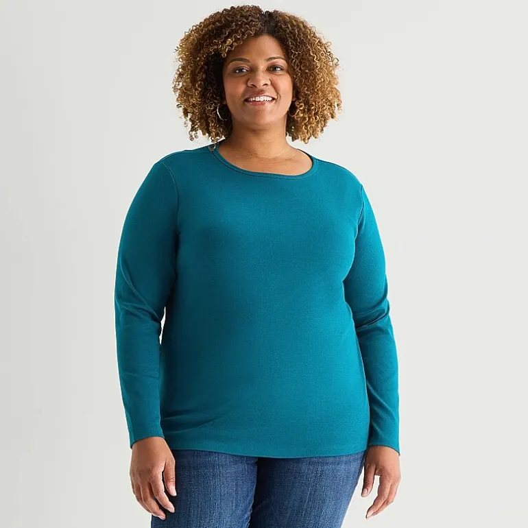 St. John's Bay Womens Plus Crew Neck Long Sleeve T-Shirt