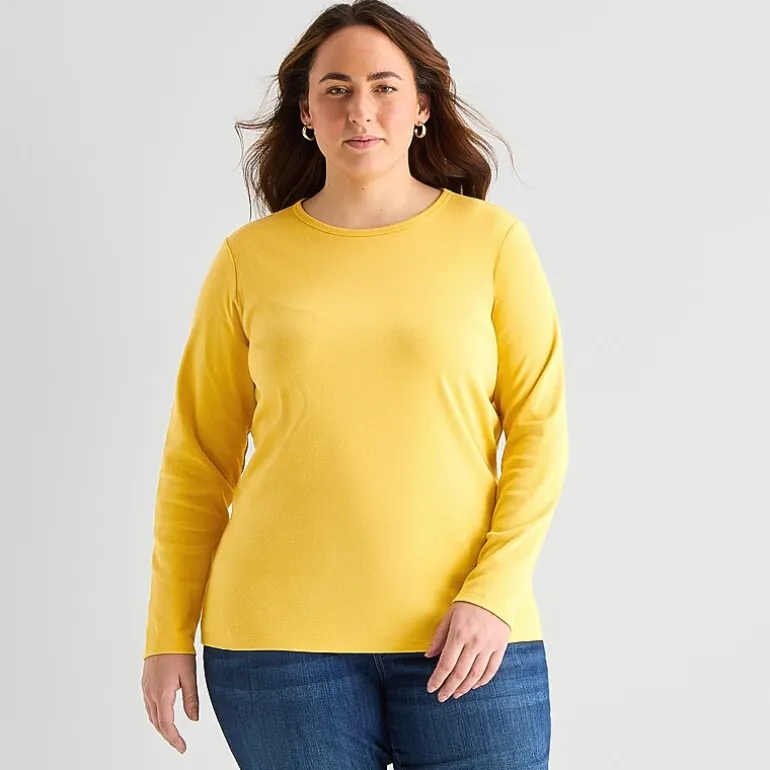 St. John's Bay Womens Plus Crew Neck Long Sleeve T-Shirt