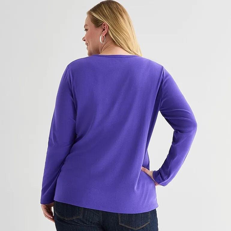 St. John's Bay Womens Plus Crew Neck Long Sleeve T-Shirt