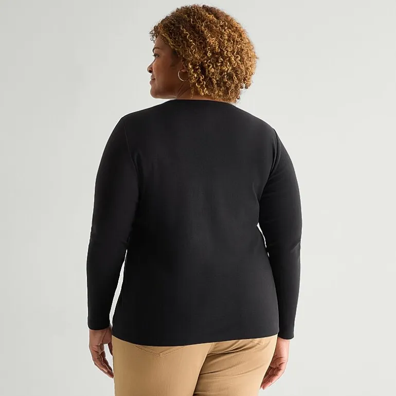 St. John's Bay Womens Plus Crew Neck Long Sleeve T-Shirt