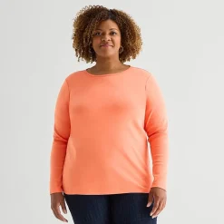 St. John's Bay Womens Plus Crew Neck Long Sleeve T-Shirt
