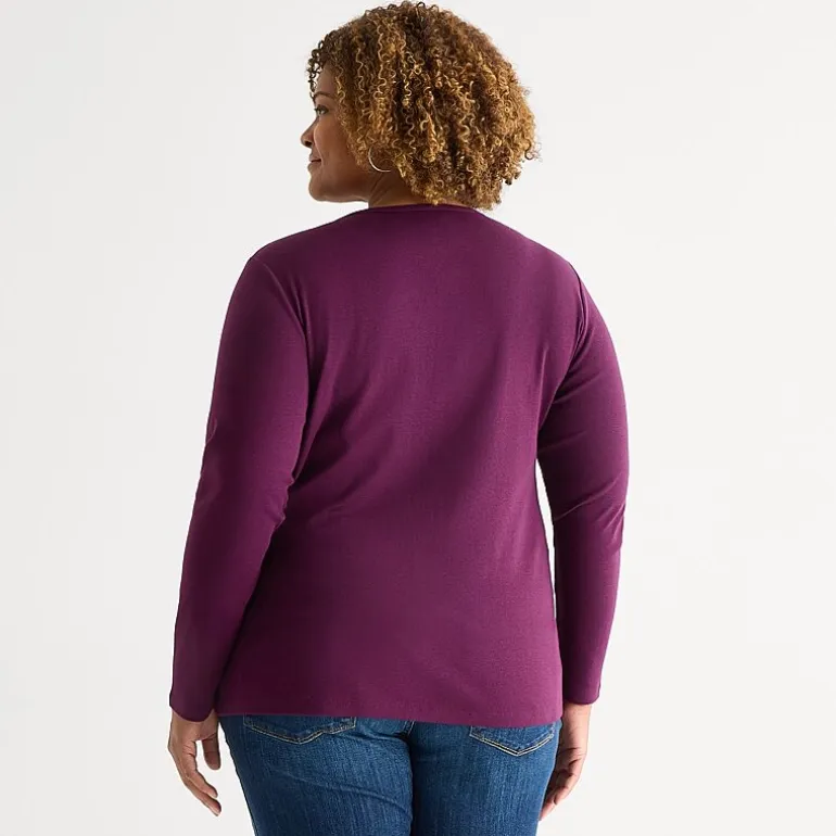 St. John's Bay Womens Plus Crew Neck Long Sleeve T-Shirt