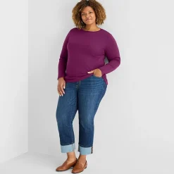 St. John's Bay Womens Plus Crew Neck Long Sleeve T-Shirt