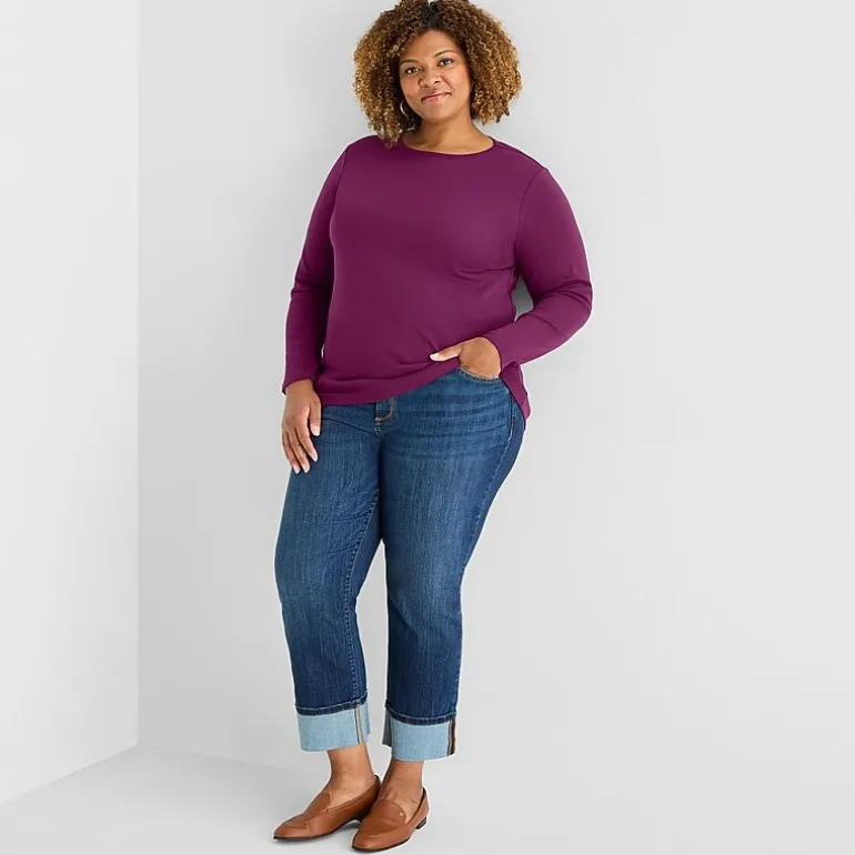 St. John's Bay Womens Plus Crew Neck Long Sleeve T-Shirt