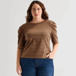St. John's Bay Womens Plus Crew Neck 3/4 Sleeve Knit Blouse