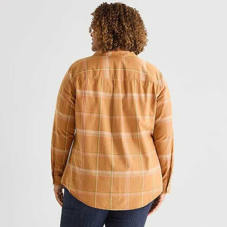 St. John's Bay Womens Plus Cuffed Long Sleeve Regular Fit Button-Down Shirt