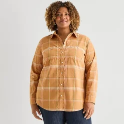 St. John's Bay Womens Plus Cuffed Long Sleeve Regular Fit Button-Down Shirt