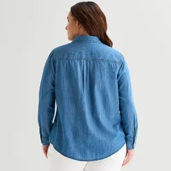 St. John's Bay Womens Plus Cuffed Long Sleeve Regular Fit Button-Down Shirt