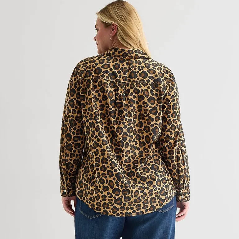 St. John's Bay Womens Plus Cuffed Long Sleeve Regular Fit Button-Down Shirt