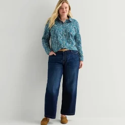 St. John's Bay Womens Plus Cuffed Long Sleeve Regular Fit Button-Down Shirt