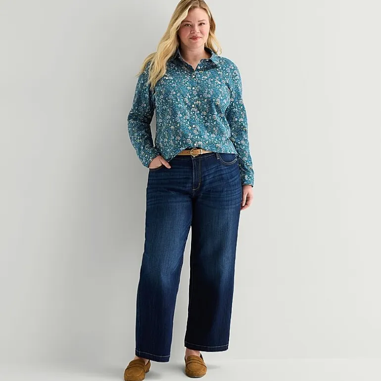 St. John's Bay Womens Plus Cuffed Long Sleeve Regular Fit Button-Down Shirt