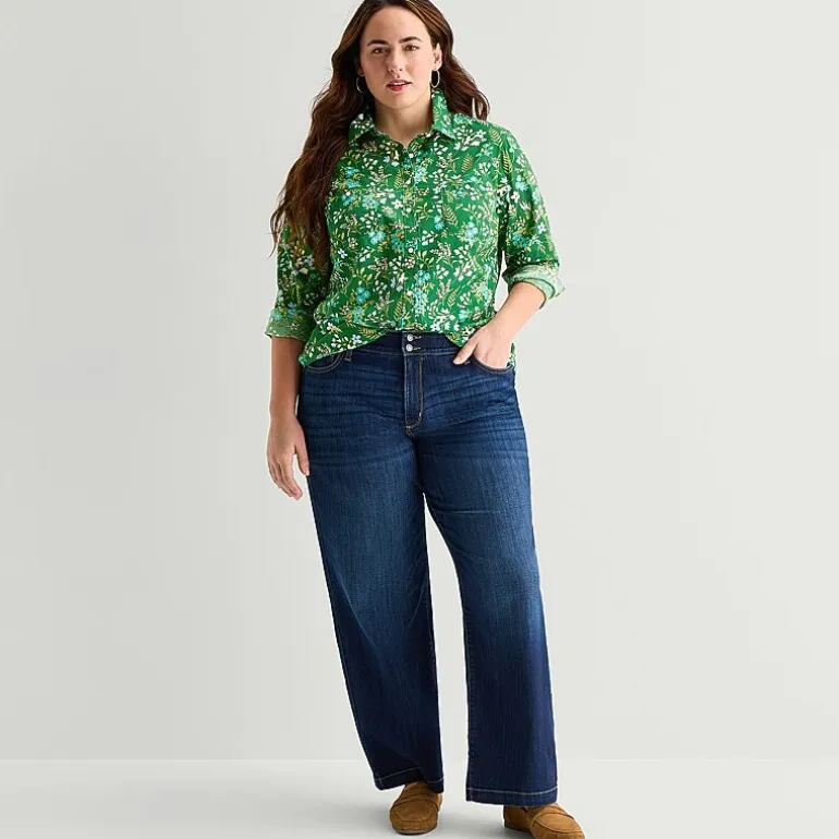 St. John's Bay Womens Plus Cuffed Long Sleeve Regular Fit Button-Down Shirt