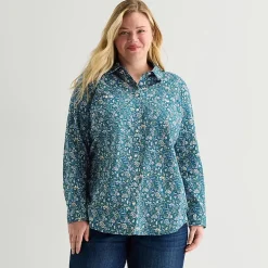 St. John's Bay Womens Plus Cuffed Long Sleeve Regular Fit Button-Down Shirt