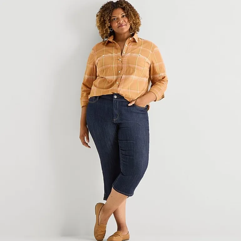 St. John's Bay Womens Plus Cuffed Long Sleeve Regular Fit Button-Down Shirt