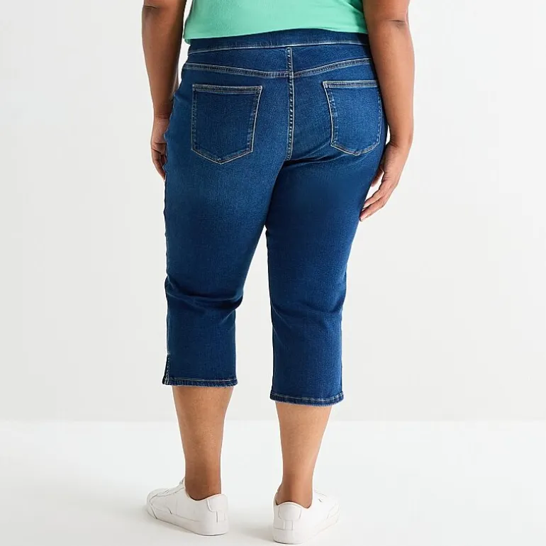 St. John's Bay Womens Plus Denim Pull On Cropped Pant