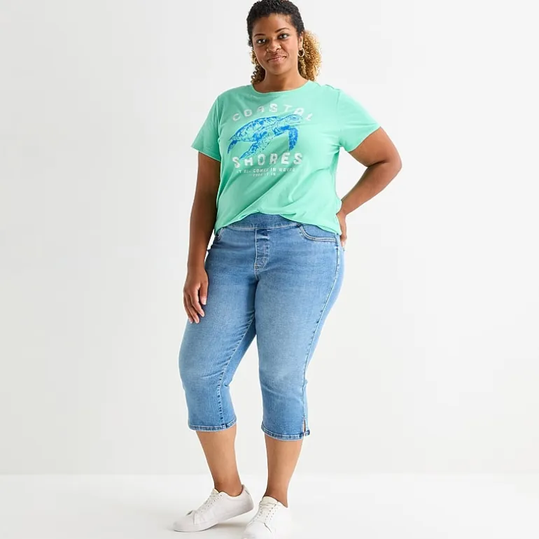 St. John's Bay Womens Plus Denim Pull On Cropped Pant