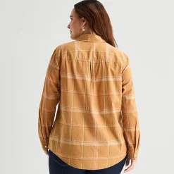 St. John's Bay Womens Plus Easy-on + Easy-off Cuffed Long Sleeve Regular Fit Button-Down Shirt