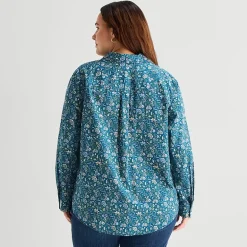 St. John's Bay Womens Plus Easy-on + Easy-off Cuffed Long Sleeve Regular Fit Button-Down Shirt