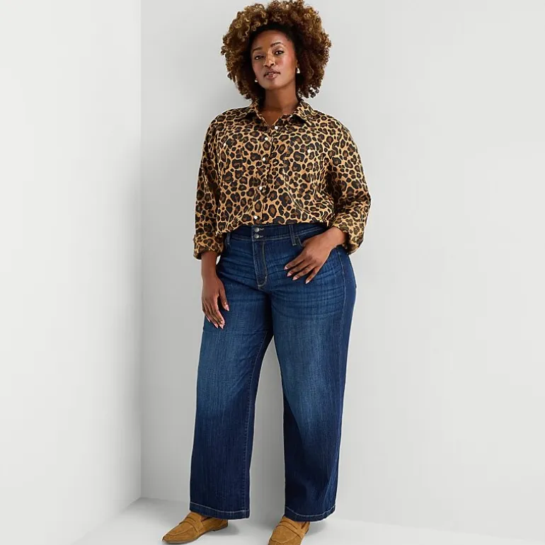 St. John's Bay Womens Plus Easy-on + Easy-off Cuffed Long Sleeve Regular Fit Button-Down Shirt