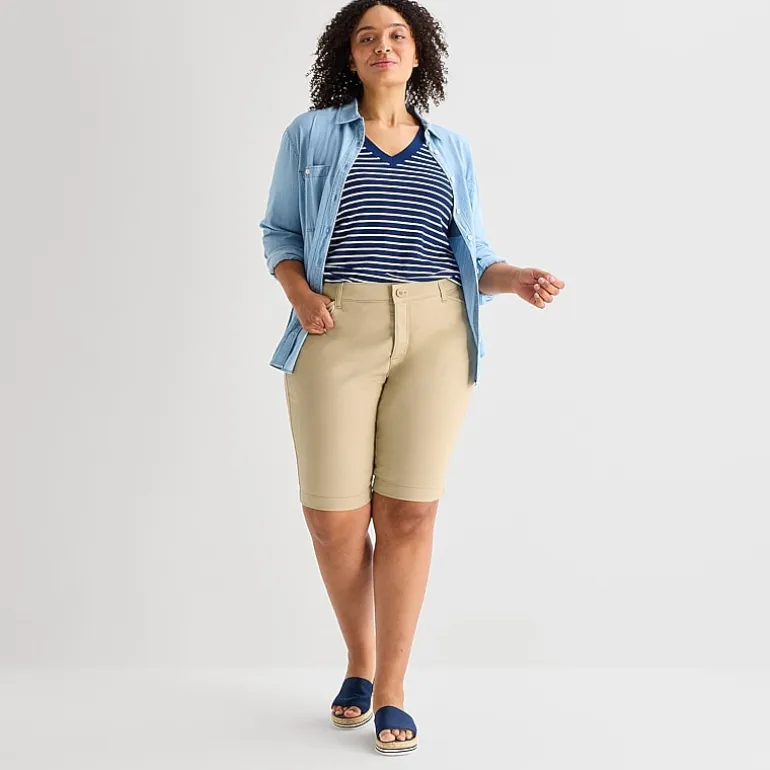 St. John's Bay Womens 11" Plus Easy-on + Easy-off Bermuda Short