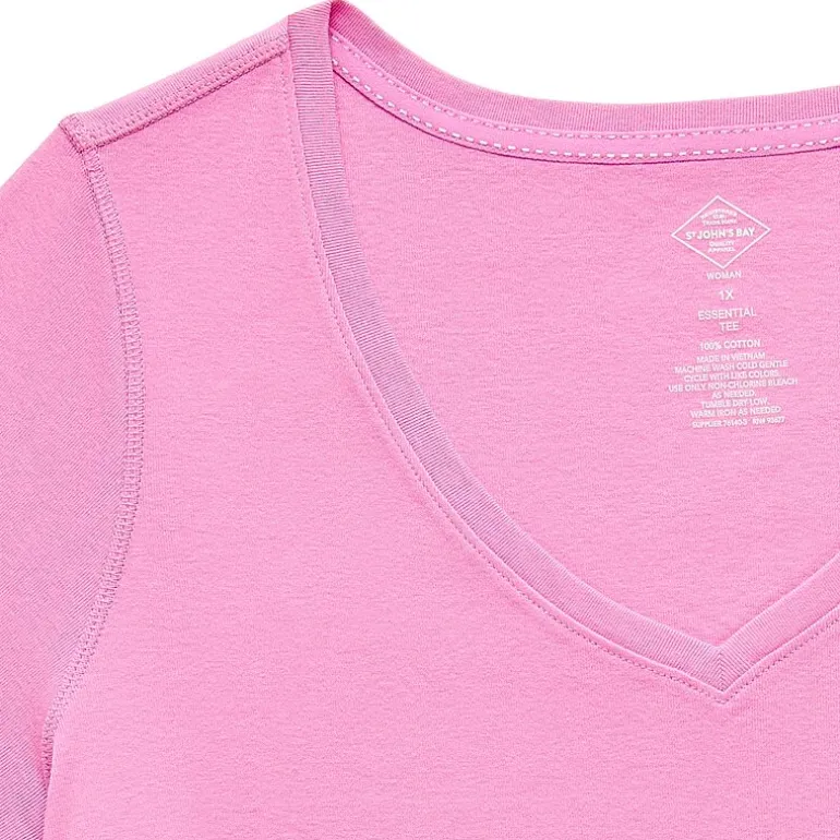 St. John's Bay Womens Plus Easy-on + Easy-off V Neck 3/4 Sleeve Adaptive T-Shirt