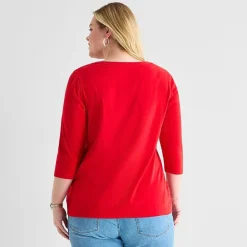 St. John's Bay Womens Plus Easy-on + Easy-off V Neck 3/4 Sleeve Adaptive T-Shirt