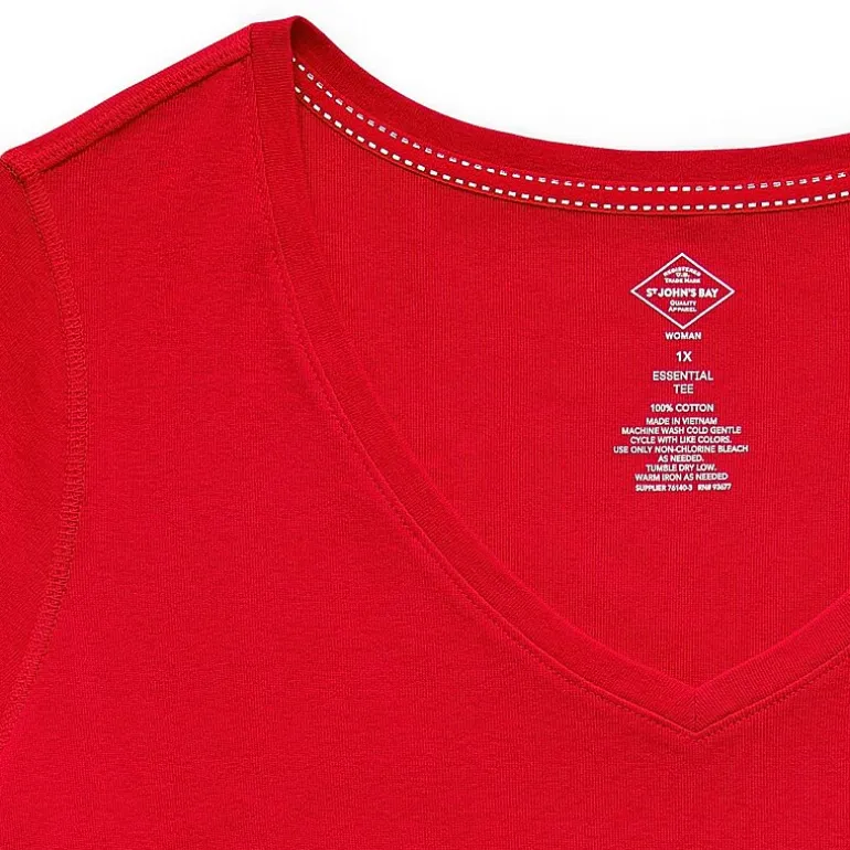 St. John's Bay Womens Plus Easy-on + Easy-off V Neck 3/4 Sleeve Adaptive T-Shirt