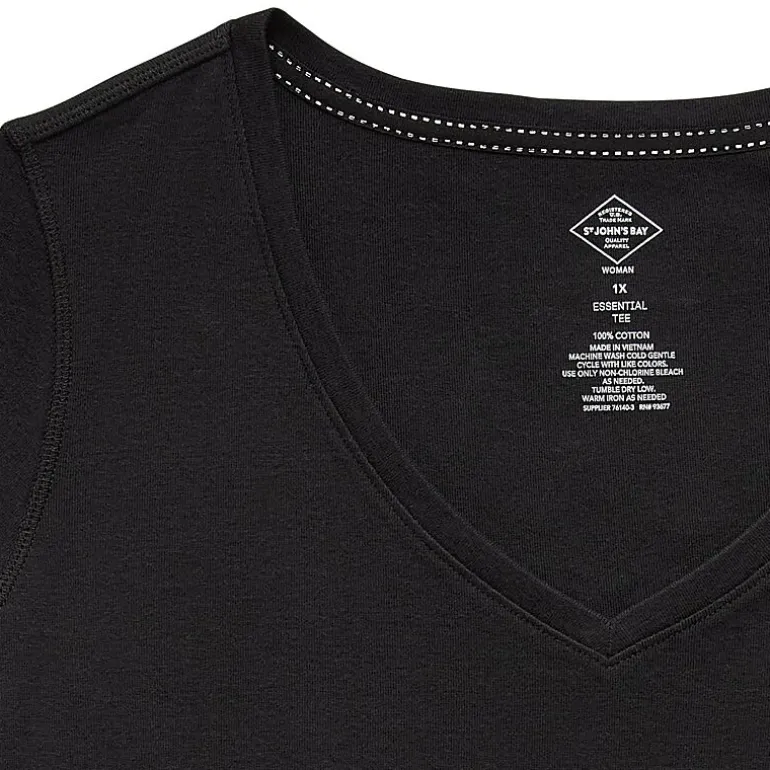St. John's Bay Womens Plus Easy-on + Easy-off V Neck 3/4 Sleeve Adaptive T-Shirt