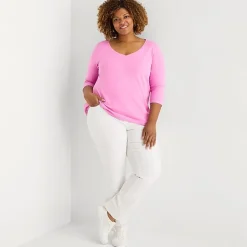 St. John's Bay Womens Plus Easy-on + Easy-off V Neck 3/4 Sleeve Adaptive T-Shirt