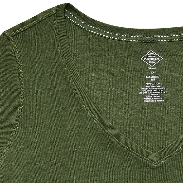 St. John's Bay Womens Plus Easy-on + Easy-off V Neck 3/4 Sleeve Adaptive T-Shirt