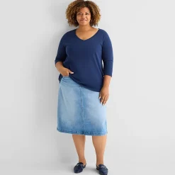 St. John's Bay Womens Plus Easy-on + Easy-off V Neck 3/4 Sleeve Adaptive T-Shirt