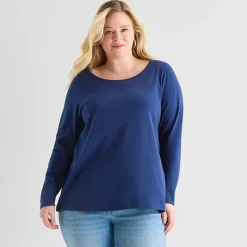 St. John's Bay Womens Plus Easy-on + Easy-off Crew Neck Long Sleeve Adaptive T-Shirt