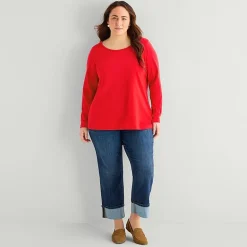St. John's Bay Womens Plus Easy-on + Easy-off Crew Neck Long Sleeve Adaptive T-Shirt