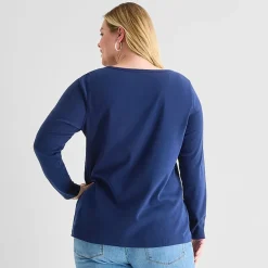 St. John's Bay Womens Plus Easy-on + Easy-off Crew Neck Long Sleeve Adaptive T-Shirt