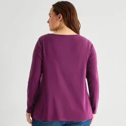 St. John's Bay Womens Plus Easy-on + Easy-off Crew Neck Long Sleeve Adaptive T-Shirt