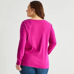 St. John's Bay Womens Plus Easy-on + Easy-off Crew Neck Long Sleeve Adaptive T-Shirt