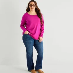 St. John's Bay Womens Plus Easy-on + Easy-off Crew Neck Long Sleeve Adaptive T-Shirt