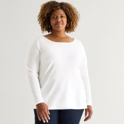 St. John's Bay Womens Plus Easy-on + Easy-off Crew Neck Long Sleeve Adaptive T-Shirt