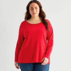 St. John's Bay Womens Plus Easy-on + Easy-off Crew Neck Long Sleeve Adaptive T-Shirt