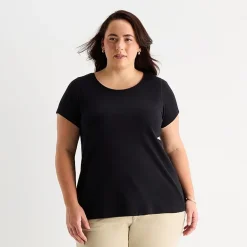 St. John's Bay Womens Plus Easy-on + Easy-off Crew Neck Short Sleeve Adaptive T-Shirt