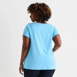 St. John's Bay Womens Plus Easy-on + Easy-off Crew Neck Short Sleeve Adaptive T-Shirt