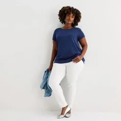 St. John's Bay Womens Plus Easy-on + Easy-off Crew Neck Short Sleeve Adaptive T-Shirt