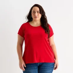 St. John's Bay Womens Plus Easy-on + Easy-off Crew Neck Short Sleeve Adaptive T-Shirt